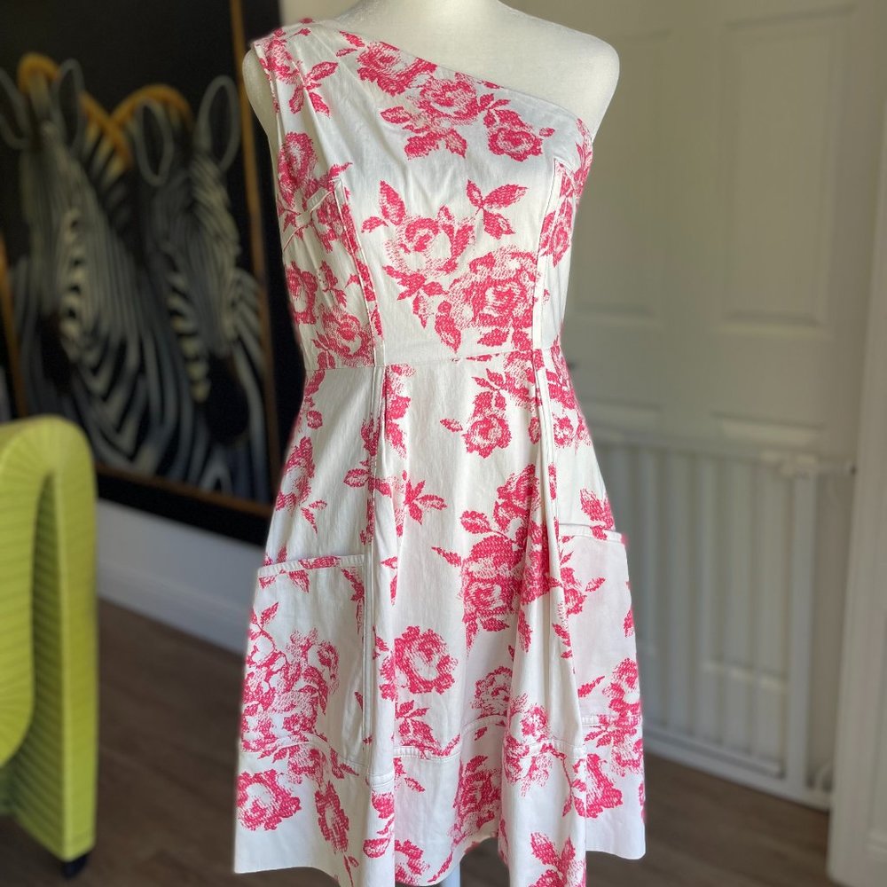 Jessica Simpson Pink and White Floral One Shoulder Dress